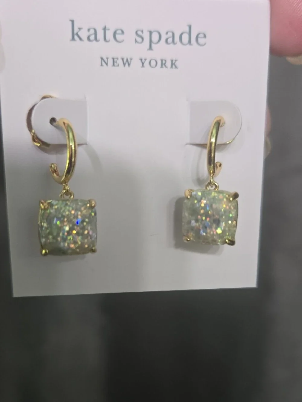 SALE! kate spade Gold Huggie Drop Earrings with Iridescent Druzy